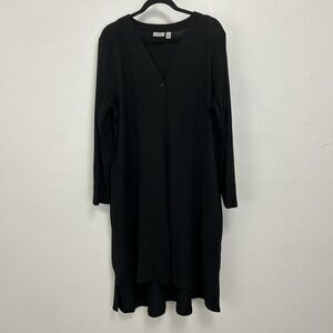 LOGO by Lori Goldstein  Jersey Knit Black Long Cardigan V-Neck One Button Sz XL